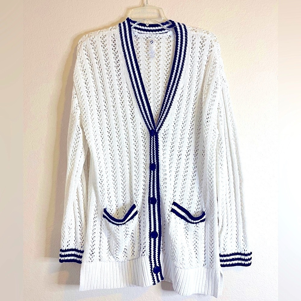Lou & Grey White and Black Cardigan Sweater